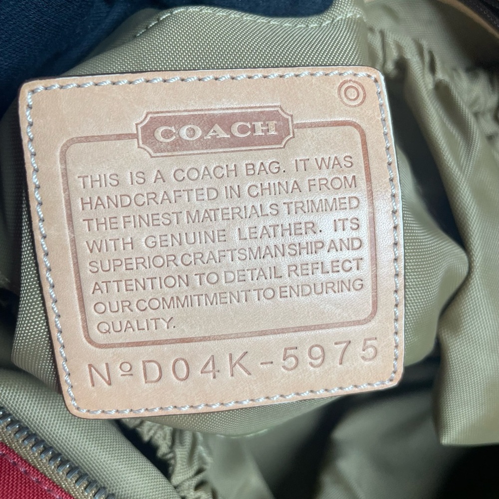 Coach Hamptons Red Canvas Vacchetta Tan Leather Trim/ Tote or Baby Tote - Picture 3 of 17